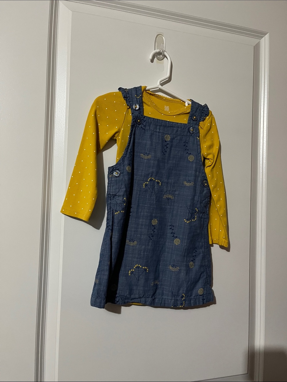 Carter's Mustard Yellow Dot Top with Navy Blue Pinafore